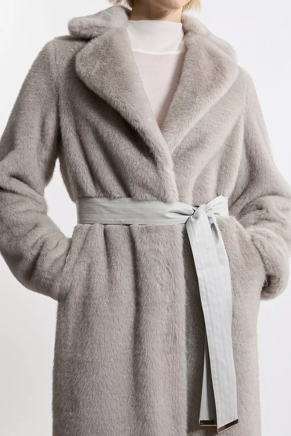 Karen millen grey faux fur coat online